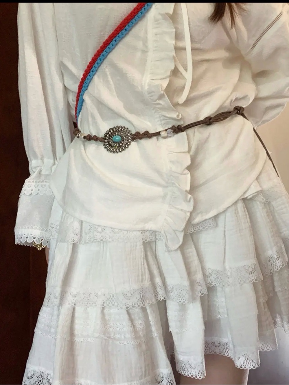 Boho Brown Leather Belt with Turquoise Concho